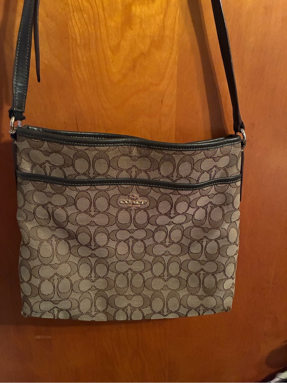 Coach Monogram Shoulder Bag in Brown and Black